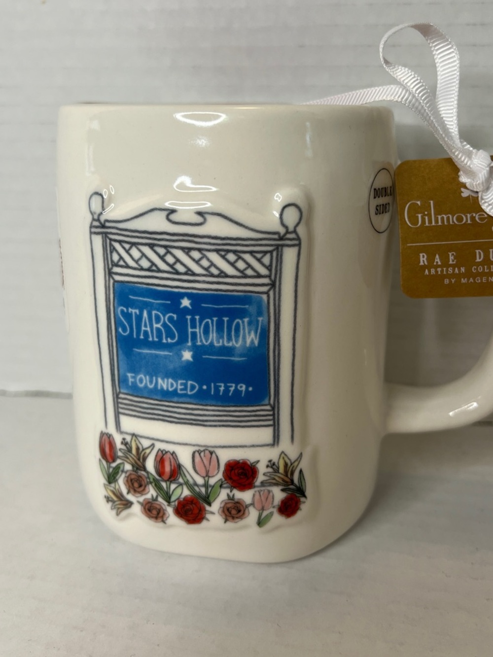 Rae Dunn Gilmore Girls Stars Hollow Cream Blue Floral Mug New